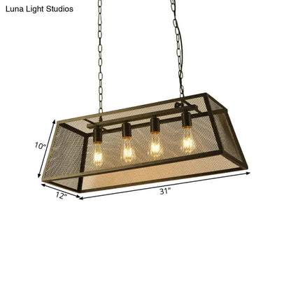 Industrial iron wire mesh pendant light black with four exposed edison bulbs 220v-240v island lamp for dining room