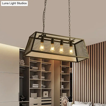 Decorbites industrial iron wire mesh pendant light black rectangular island lamp with four exposed edison bulbs 220v-240v 110v-120v