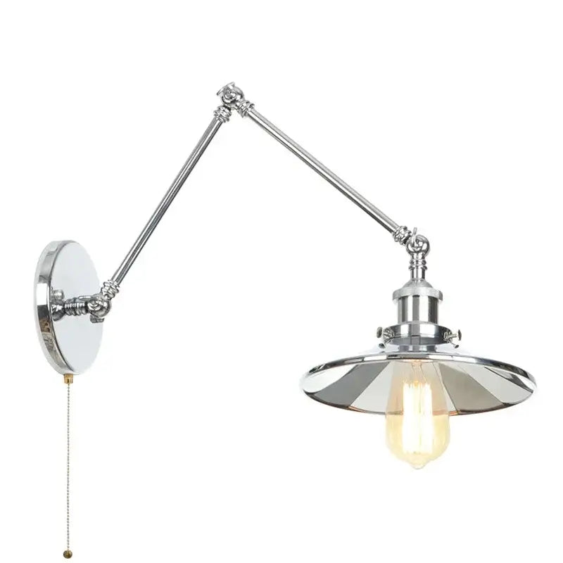 Chrome finished adjustable wall lamp with vintage edison bulb and flared reflective shade decorbites industrial lens vintage