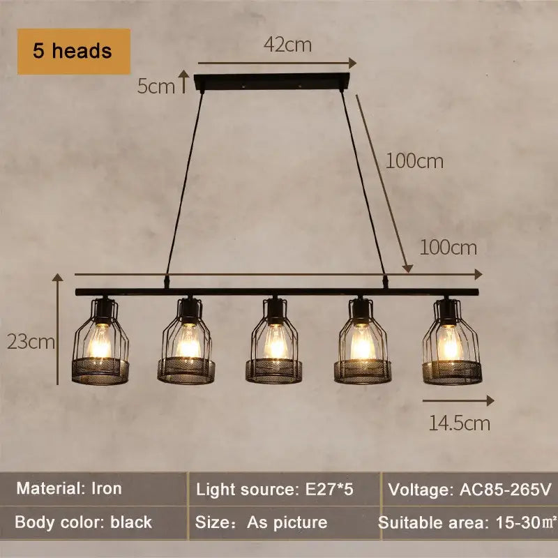 Black iron industrial loft chandelier with five exposed bulbs and metal mesh cage for dining room decorbites industrial