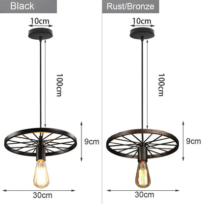 Industrial loft chandelier pendant light with black and brass bicycle wheel frame and exposed edison bulb for dining room decorbites industrial loft