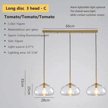 Gold-toned industrial loft glass pendant light with three clear glass disc shades and iron art fixtures for dining room decorbites