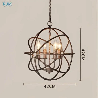 Antique bronze industrial loft iron pendant light with spherical wireframe design and five candle-style bulbs for dining room decorbites industrial loft