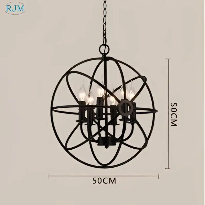 Black wrought iron spherical pendant light with six candle bulbs for decorbites industrial loft iron dining room decor