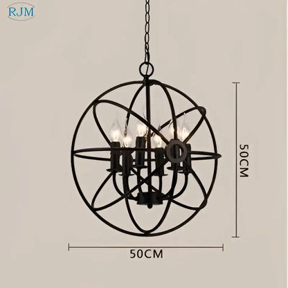 Black wrought iron spherical pendant light with six candle bulbs for decorbites industrial loft iron dining room decor