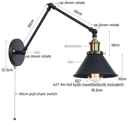Black industrial loft led wall lamp with brass accents and adjustable arms for decorbites industrial loft bedroom sconce