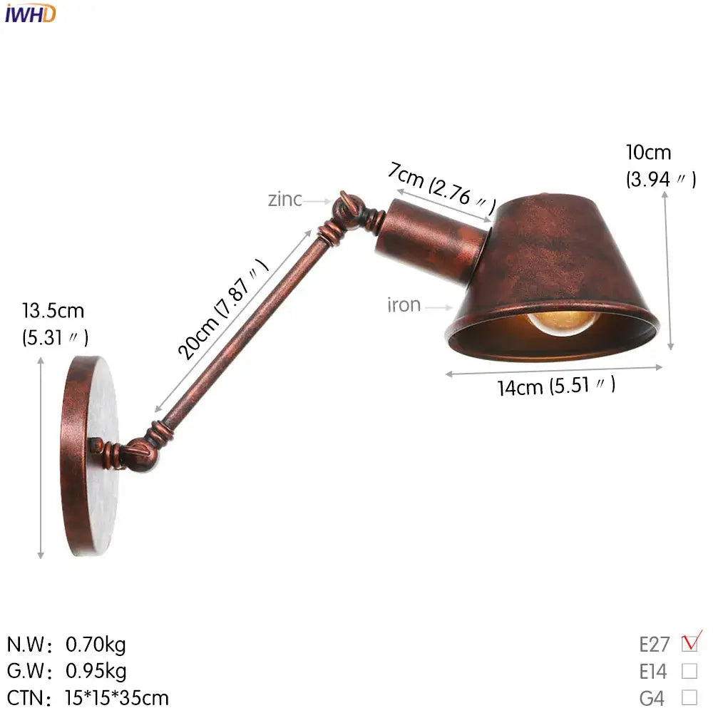 Antique bronze-finished industrial led wall light fixture with articulated arm and conical shade for bedroom use