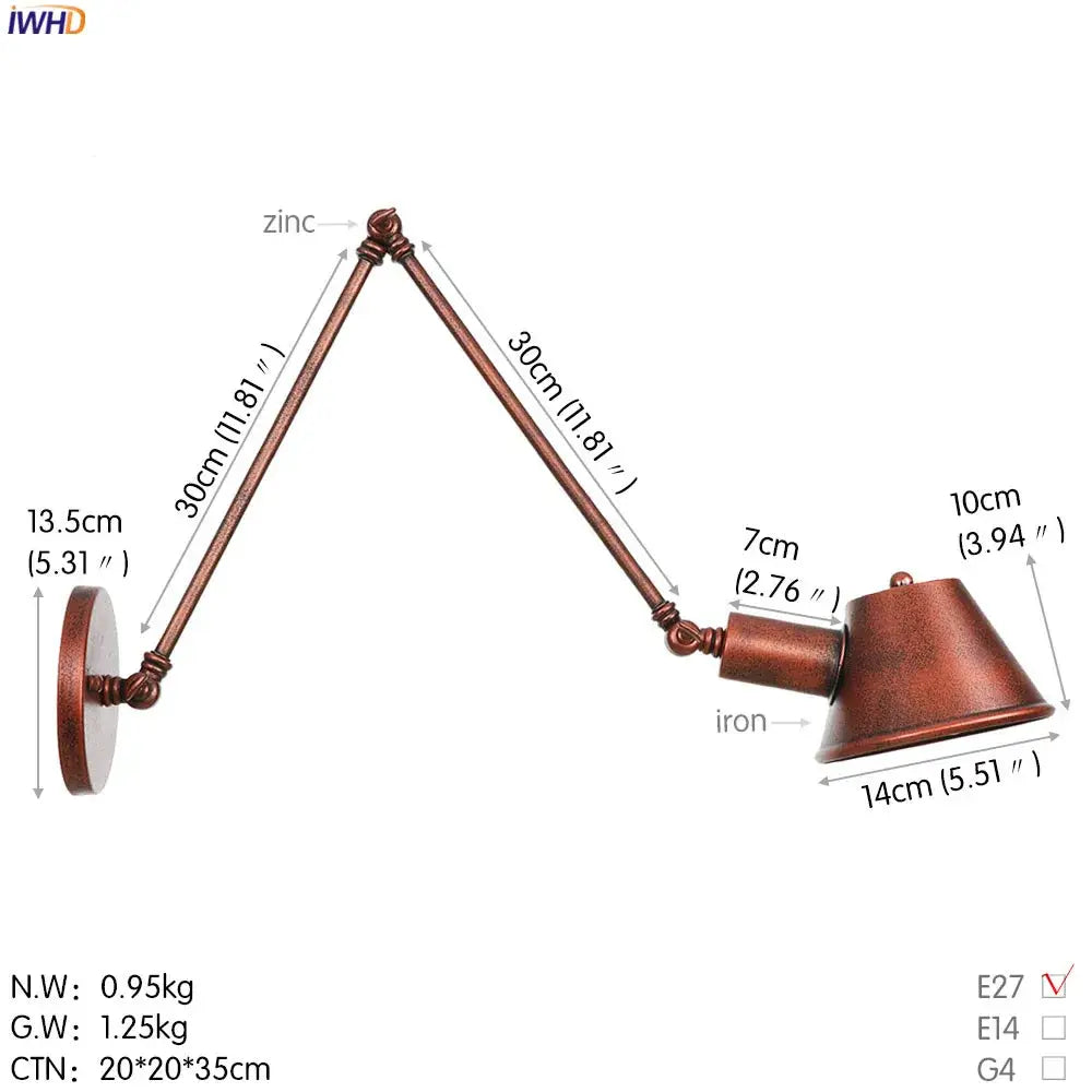 Antique bronze-finished adjustable led wall light fixture with articulated arms and conical shade for bedroom use
