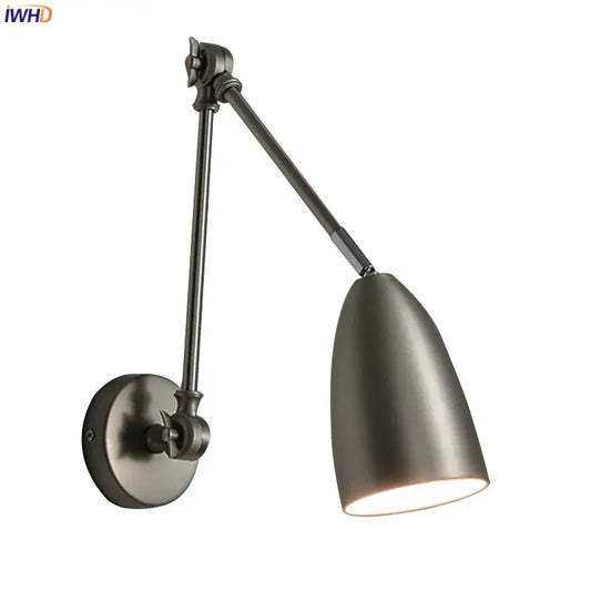 Industrial matte black wall lamp with decorbites adjustable swing long arm for versatile bedroom lighting decor