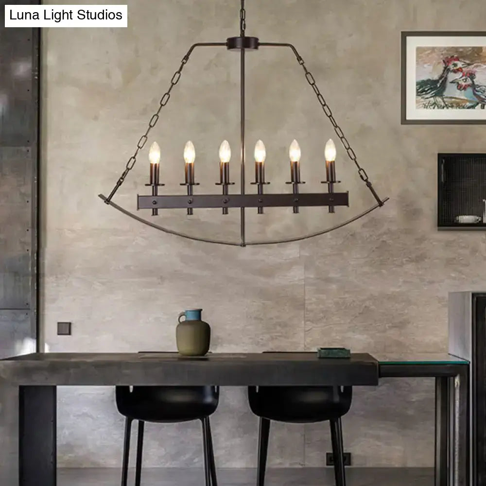Industrial metal black island lighting dining room pendant light with six exposed bulbs suspended by chains