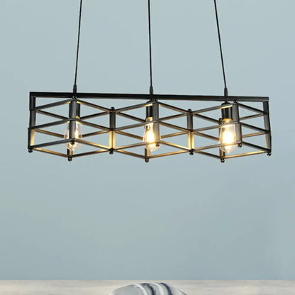 Decorbites™ 31.5 inch industrial metal island lighting with black cage shade and three exposed edison bulbs 220v-240v 110v-120v
