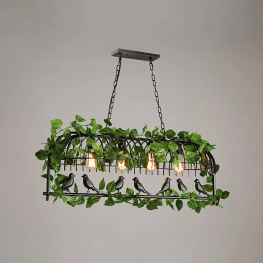 DecorBites™ industrial metal black wrought iron pendant light with exposed filament bulbs and artificial green vines 220v-240v 110v-120v