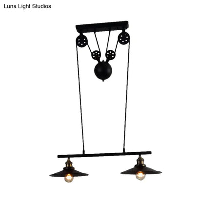 Decorbites industrial style metal island pendant light with black finish two exposed bulbs and chain cord pulley mechanism