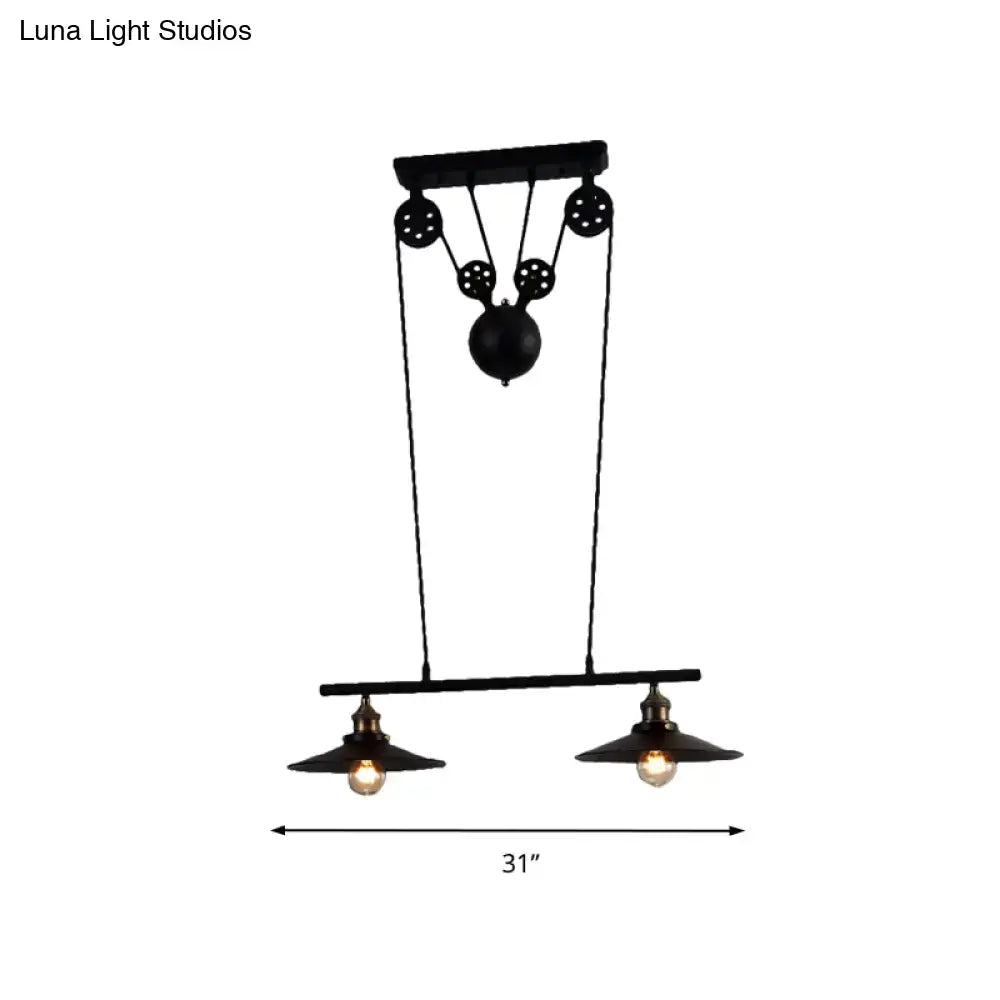 Decorbites industrial style metal island pendant light with black finish two exposed bulbs and chain cord pulley system