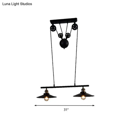 Decorbites industrial style metal island pendant light with black finish two exposed bulbs and chain cord pulley system