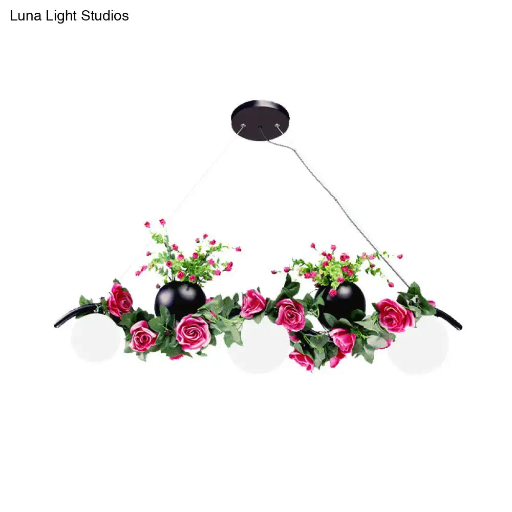 DecorBites industrial opal glass black pendant light with pink roses for dining room island lighting