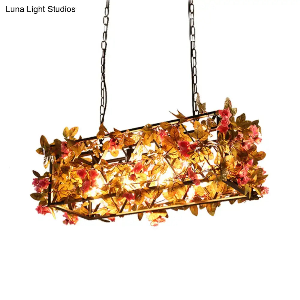 Decorbites™ industrial metal led hanging lamp in pink brown with flower decoration and dark metal frame