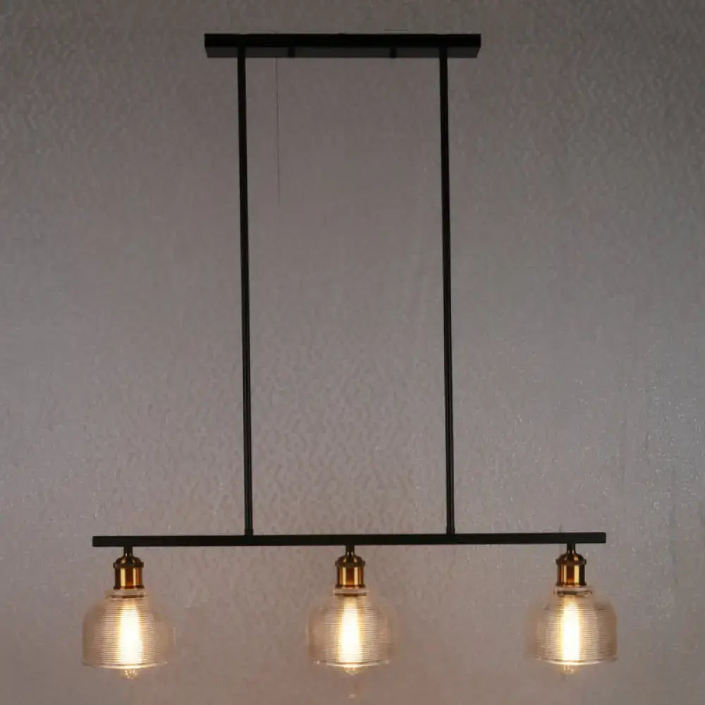 Decorbites™ industrial black pendant lamp with red yellow blue glass bowls and three illuminated globe shades for island lighting