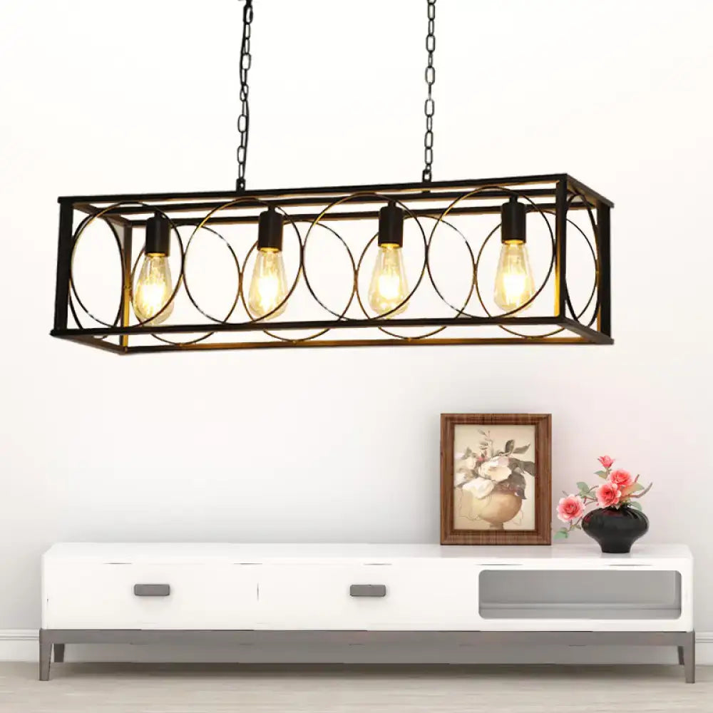 Decorbites industrial retro cage pendant light with black metal shade and four exposed led incandescent bulbs for 220v-240v use