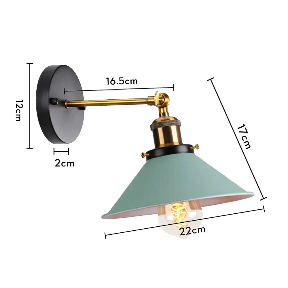 Industrial retro loft wall sconce with matte teal conical shade brass arm and black mounting plate decorbites industrial retro