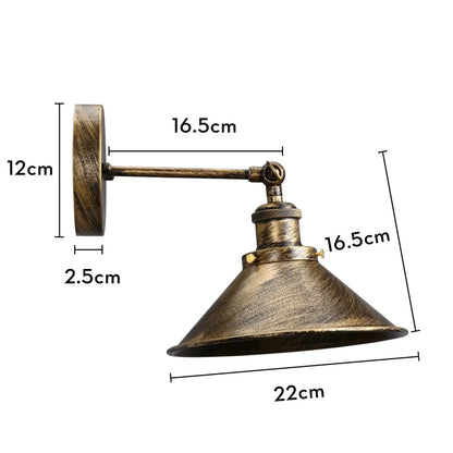 Vintage-style brass wall sconce with conical shade and adjustable arm for industrial retro loft bedroom decorbites lighting