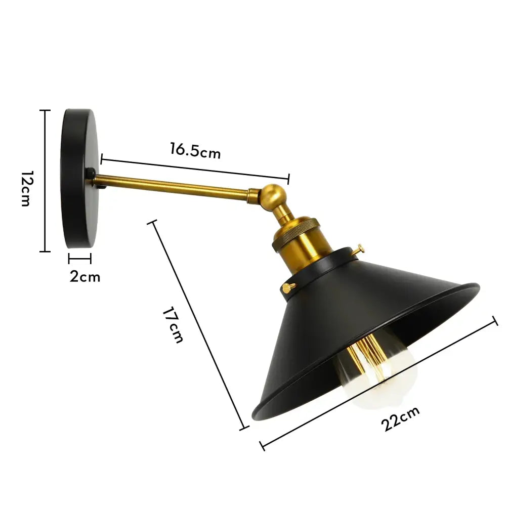 Black and brass industrial retro loft wall sconce with conical shade for bedroom brass accent decorbites industrial retro lighting
