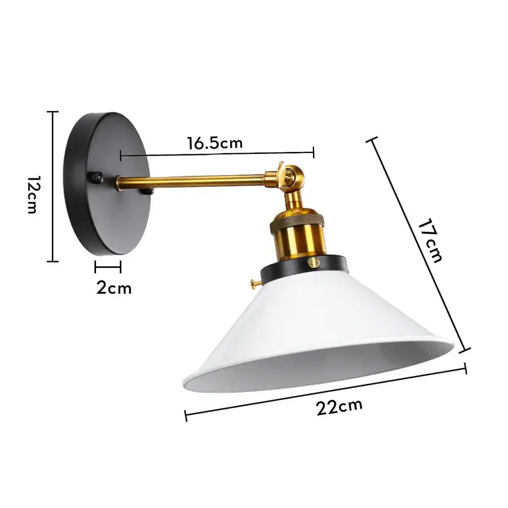 Industrial retro loft wall sconce with matte black base brass articulated arm and white conical shade for bedroom decorbites industrial retro lighting