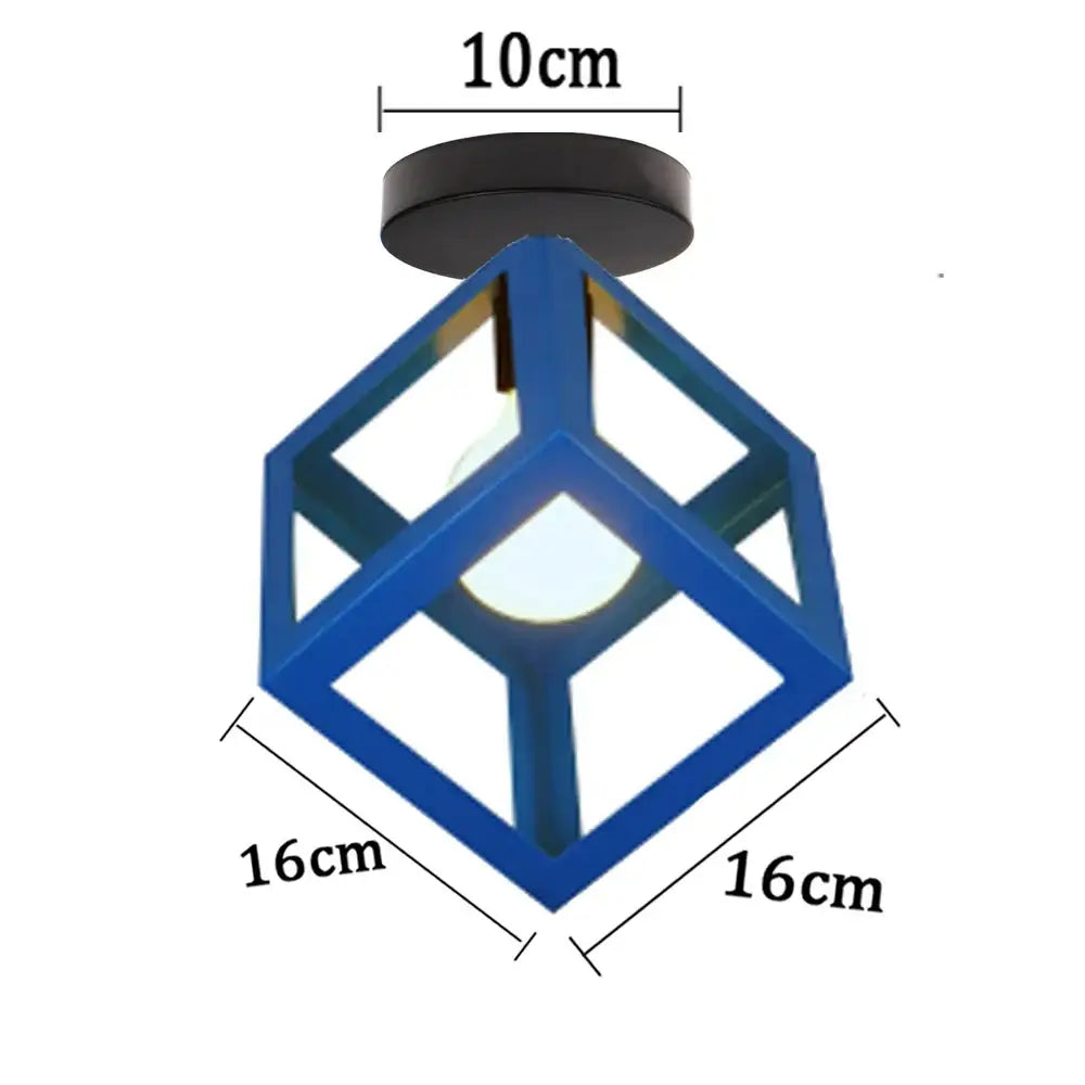 Blue geometric cube-shaped iron pendant light with black base for kitchen dining room decorbites iron pendant light