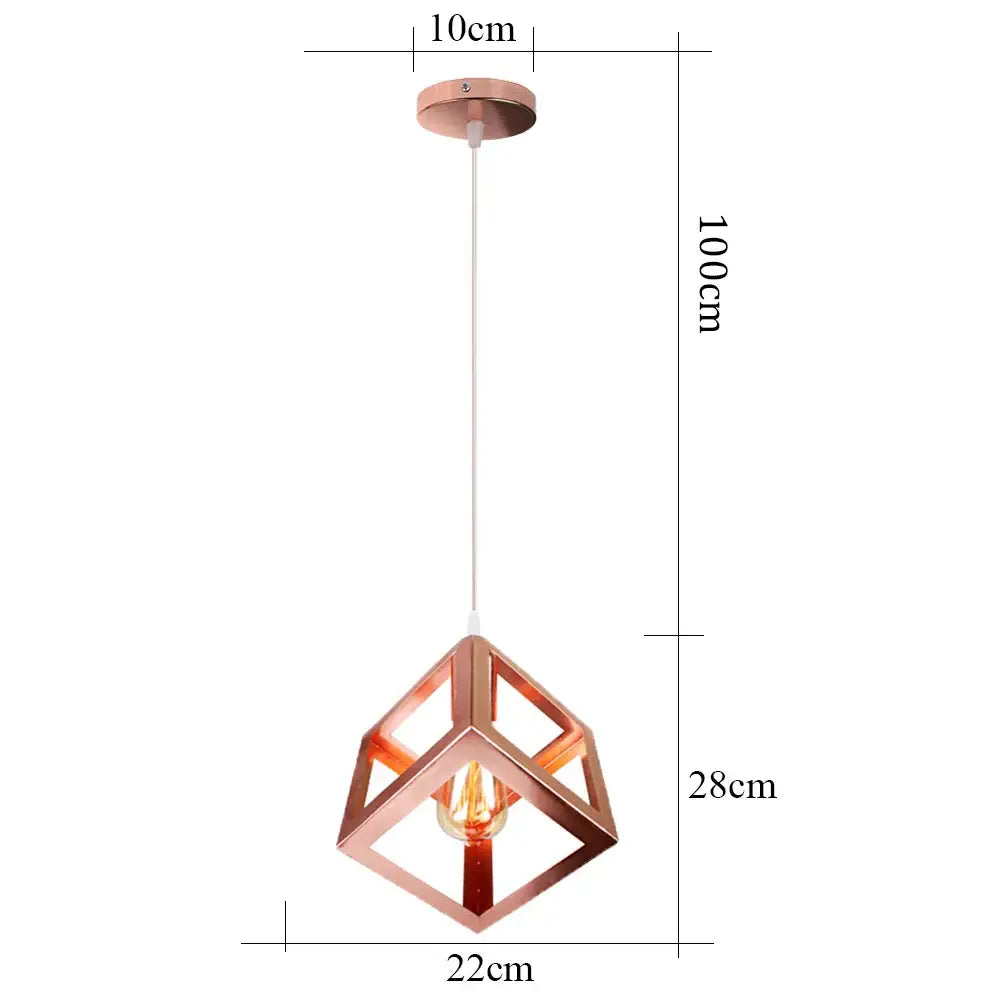 A modern geometric rose gold decorbites iron pendant light with exposed bulb for kitchen dining room decor