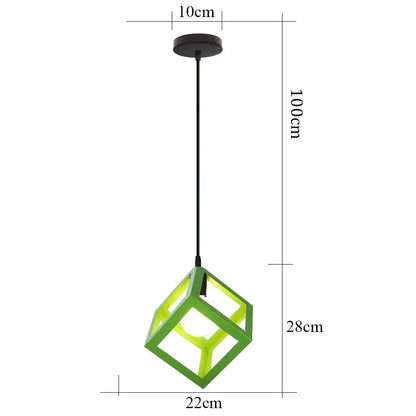 Green geometric cube decorbites iron pendant light with black cable and ceiling mount for kitchen dining room decor