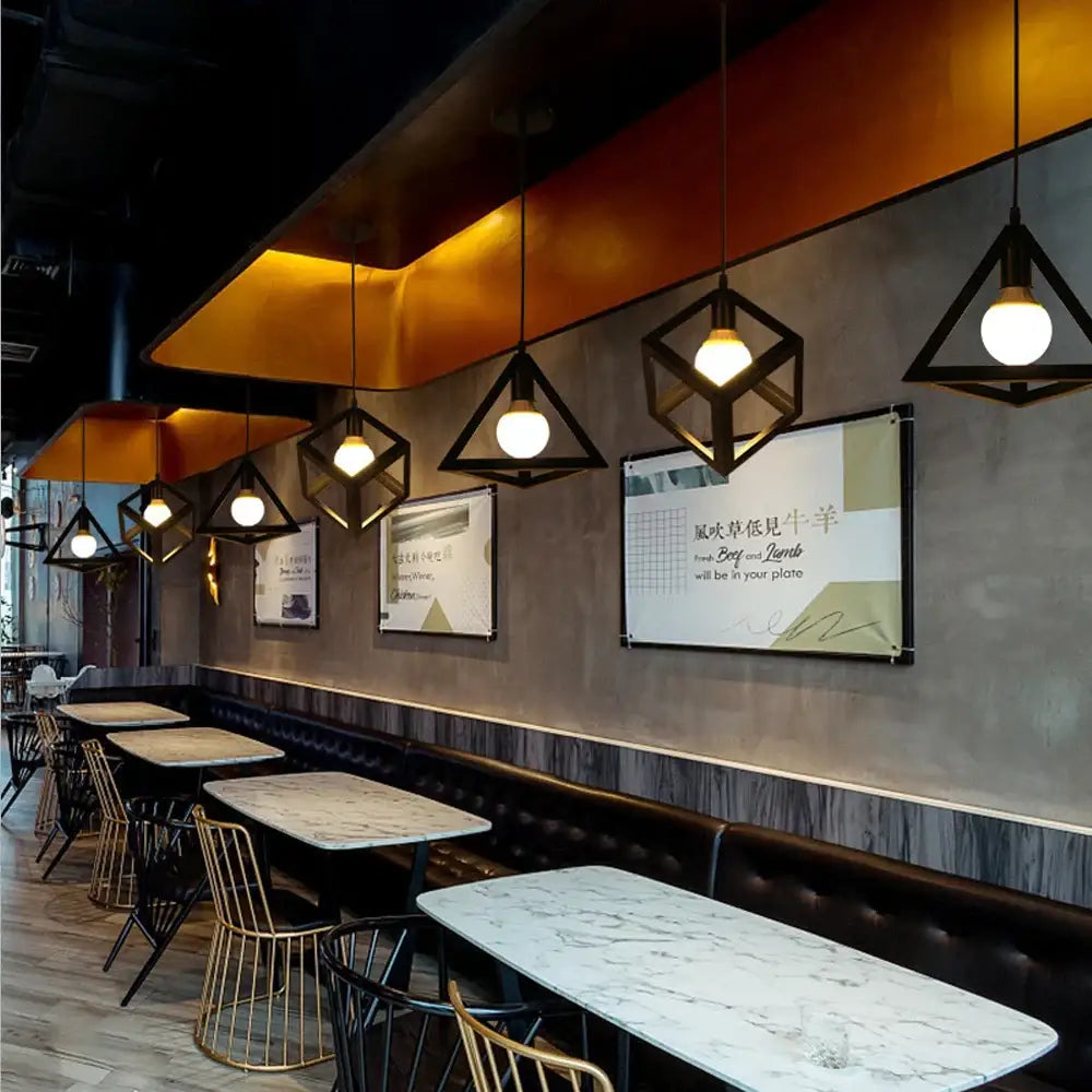 Black geometric decorbites iron pendant light with warm bulbs for kitchen dining room industrial retro decor