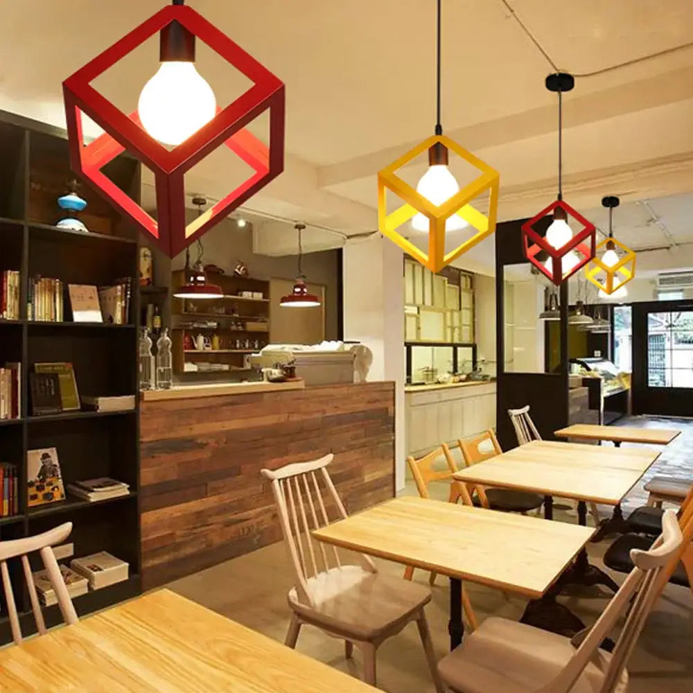 Industrial retro multi color iron pendant light with red and yellow geometric decorbites iron pendant light for kitchen dining room