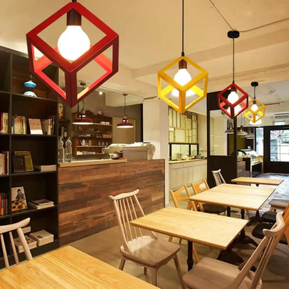 Industrial retro multi color iron pendant light with red and yellow geometric decorbites iron pendant light for kitchen dining room