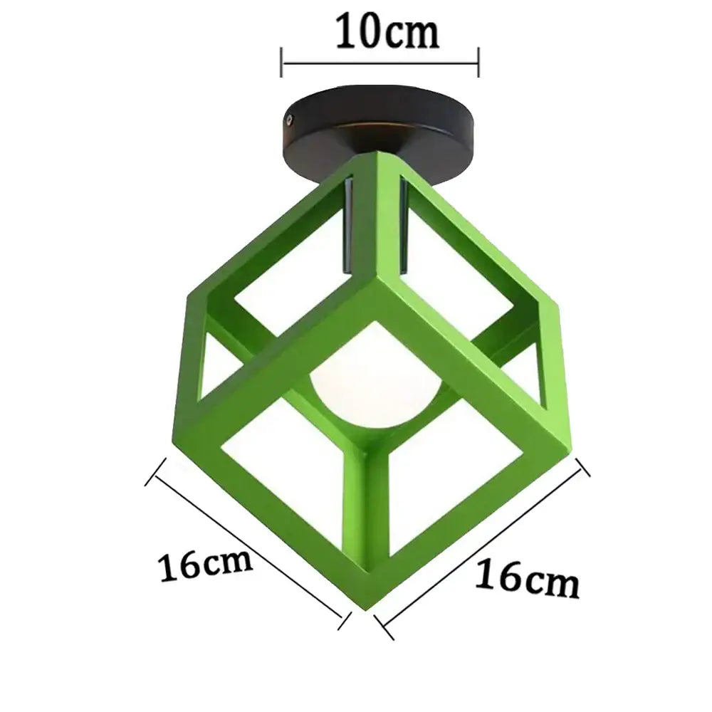Green geometric cube-shaped iron pendant light with black mounting base for kitchen dining room decorbites iron pendant