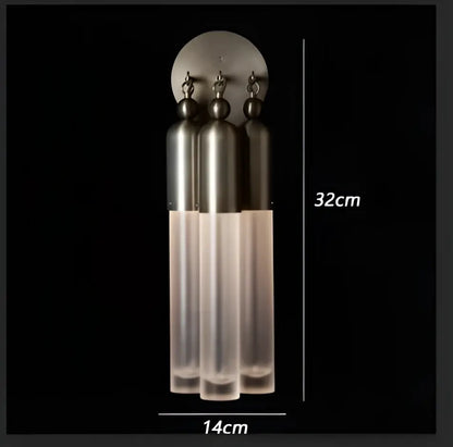 Modern industrial retro pendant lamp featuring three metallic wall sconces with frosted and polished glass shades