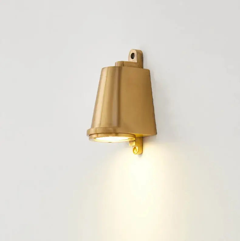 Brass-colored industrial retro spotlight wall lamp with cone shape and warm light for decorbites courtyard accent decor