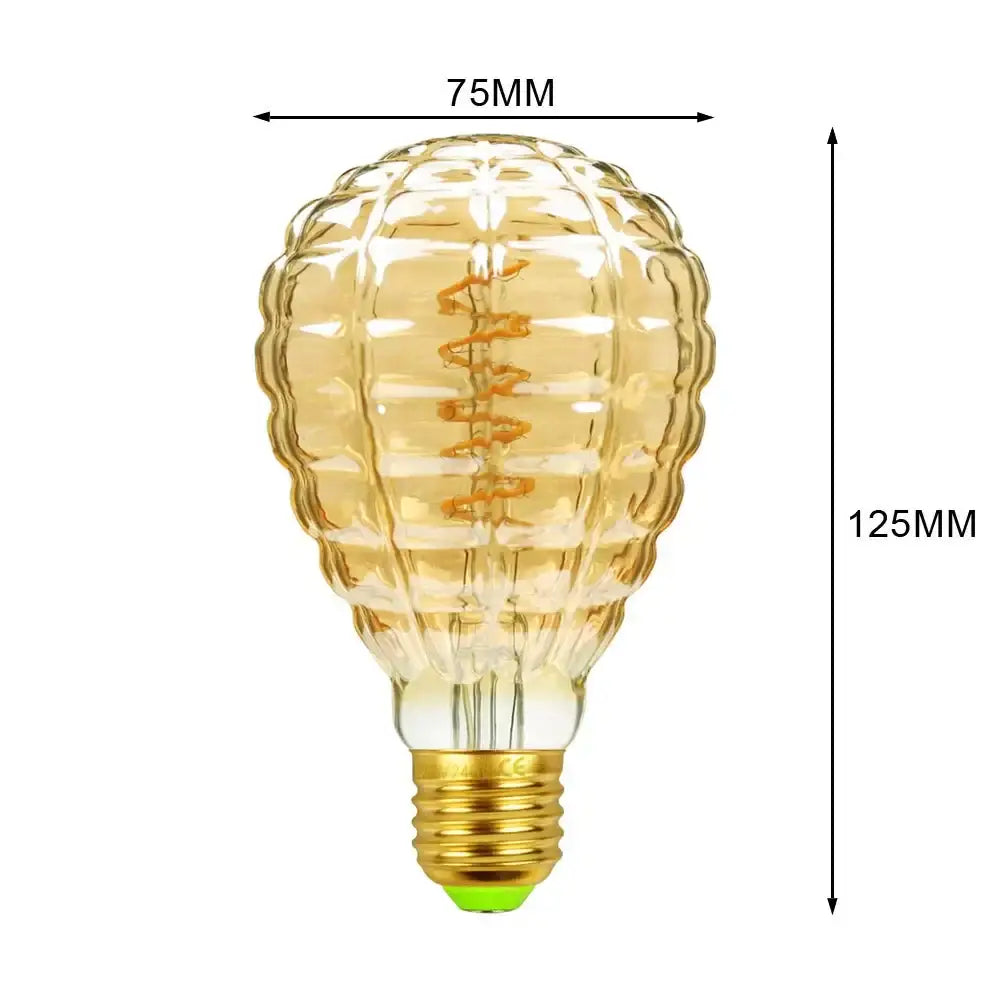 Industrial retro vintage amber glass led edison bulb with ribbed texture and visible filament for warm living room decorbites lighting
