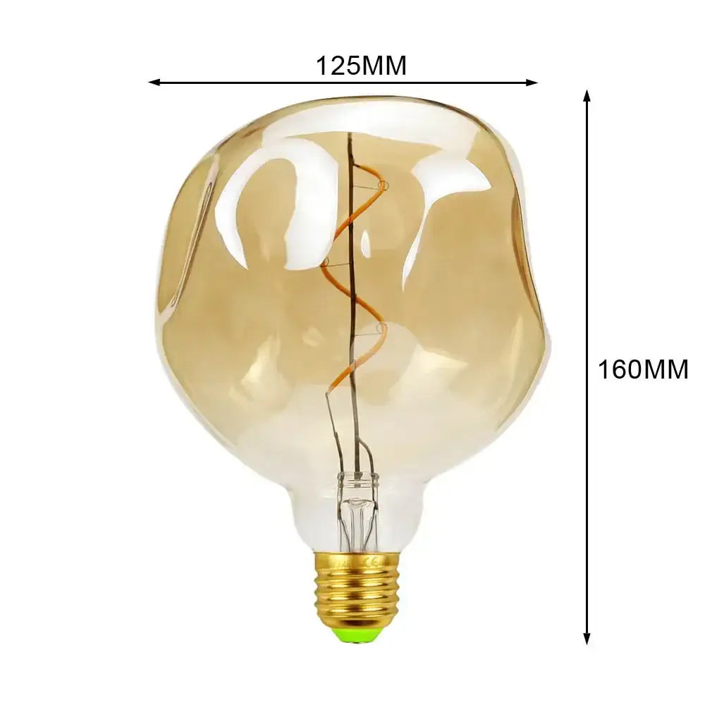 A vintage-style amber glass retro vintage led edison bulb with twisted filament and gold-toned screw base for decorbites industrial retro lighting