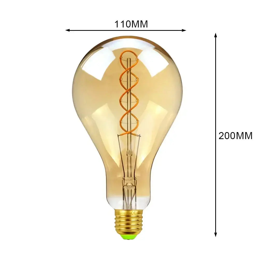 A vintage-style amber glass retro vintage led bulb with gold screw base and intricate coiled filament for industrial retro decorbites