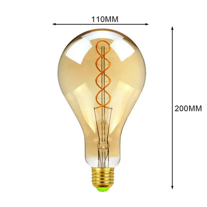 A vintage-style amber glass retro vintage led bulb with gold screw base and intricate coiled filament for industrial retro decorbites