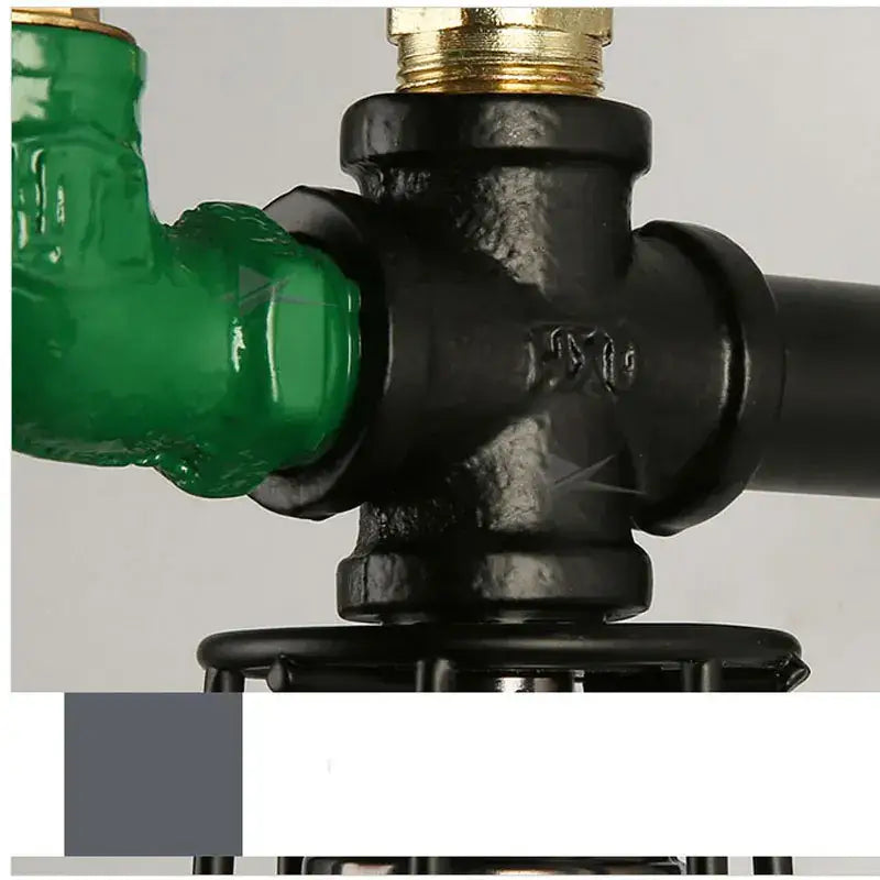 Industrial retro wall light with black and green metal pipes and brass-finished threaded connection for living room decorbites industrial retro