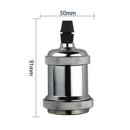 Chrome-finished vintage-style lamp holder with knurled bands and black cap for decorbites industrial e27 screw use