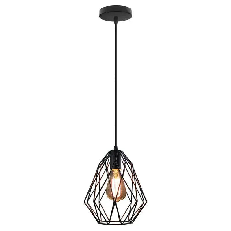 Black metal geometric iron metal cage pendant with exposed edison bulb for dining room decorbites iron metal