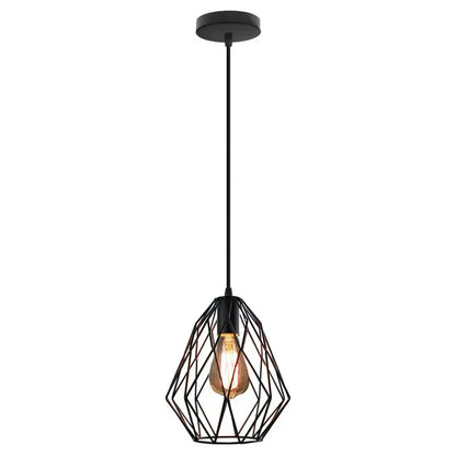 Industrial rose gold and black iron metal cage pendant light with exposed edison bulb for dining room decorbites iron metal