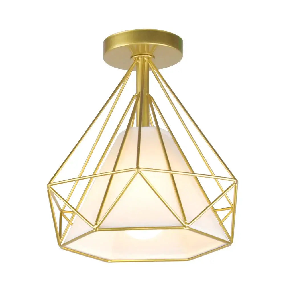 Gold geometric wireframe industrial ceiling light with frosted white glass shade for living room decorbites industrial ceiling light
