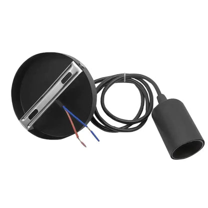 Black matte finished pendant lamp with metallic mounting bracket and exposed wiring for industrial led pendant light