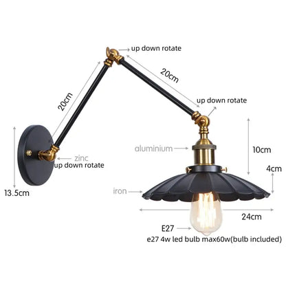 Black industrial rustic wall sconce with antique brass accents and adjustable arms for decorbites industrial rustic led lighting