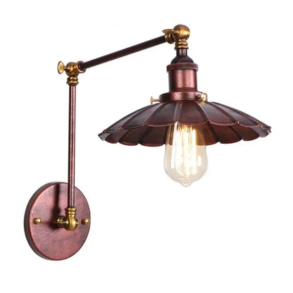 Antique bronze-finished adjustable industrial rustic led wall sconce with fluted shade for bedroom decorbites industrial rustic light