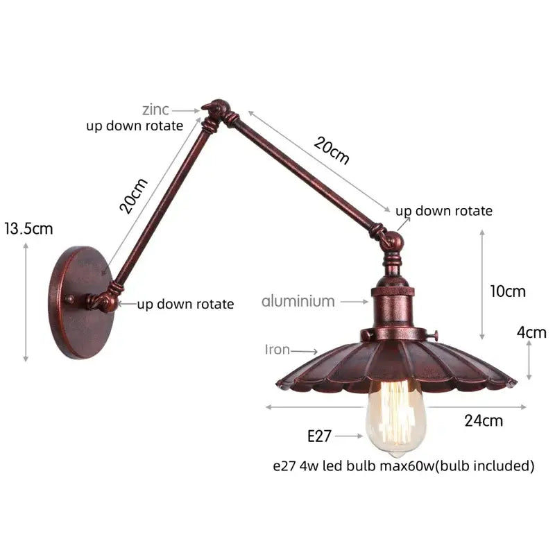 Industrial rustic antique brass and dark bronze wall sconce with adjustable fluted metal shade and exposed edison bulb decorbites industrial rustic