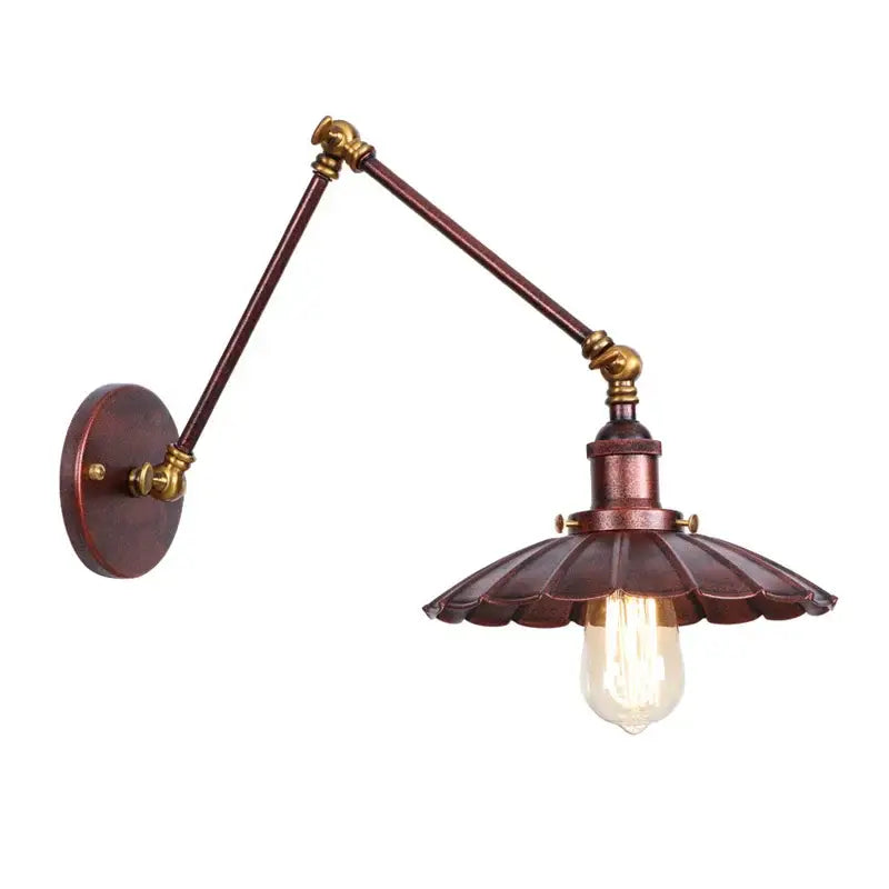 Industrial rustic antique brass and dark bronze wall sconce with adjustable fluted petal shade for decorbites industrial rustic decor